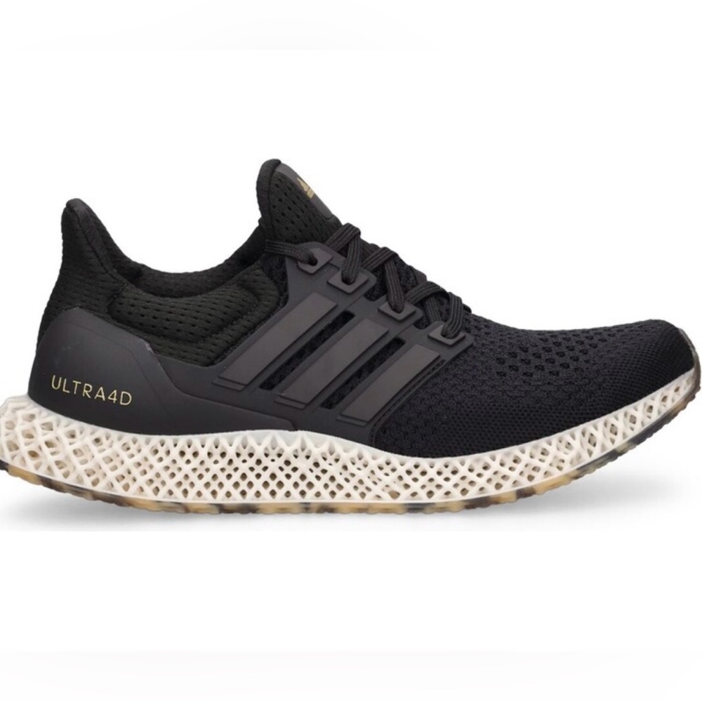 New Adidas Ultra 4D Black and Cream Athletic Shoes, 7,5
